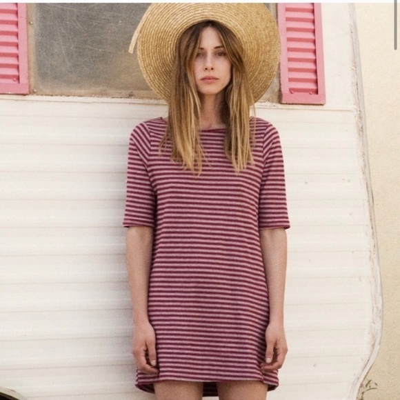 We The Free Striped Frenchie Dress Soft Knit T-Shirt 100% Cotton Size Medium - Picture 1 of 9